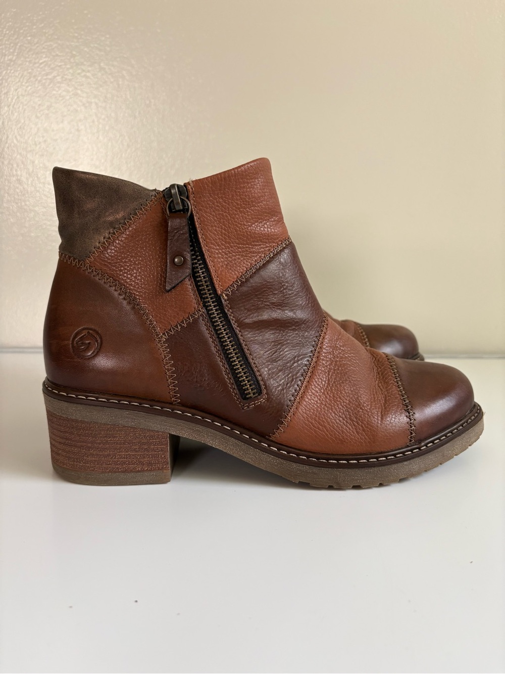 Remonte Aida Leather Multi-Tone Brown Patchwork Boho Ankle Boots Size 39 US 8